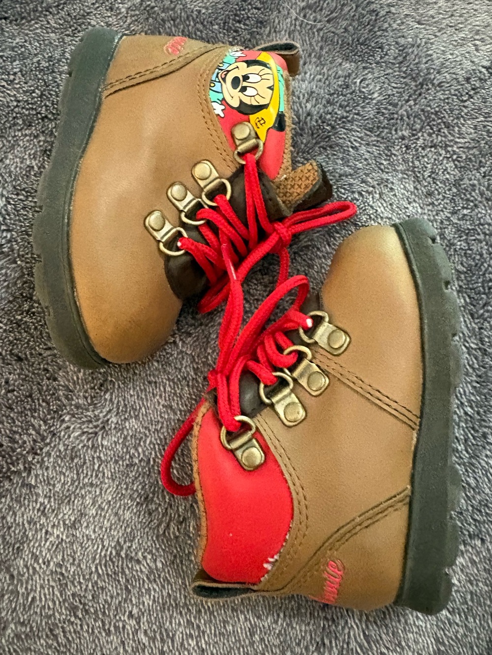 Vintage Disney Baby Minnie Mouse Chestnut Brown Hiking Boots Size 3 Months